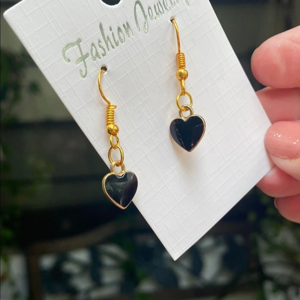 Gold and Black Heart Earrings